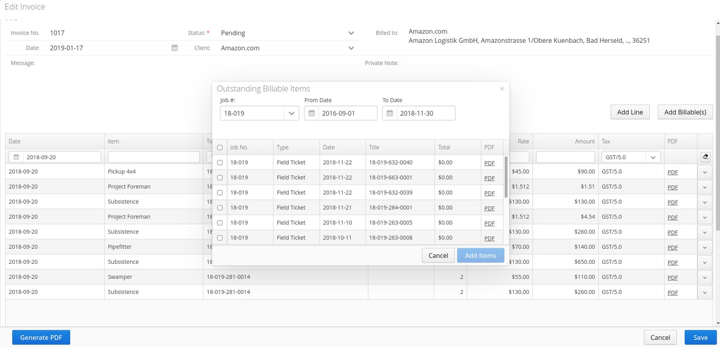 Track billable items and create invoices using a software.