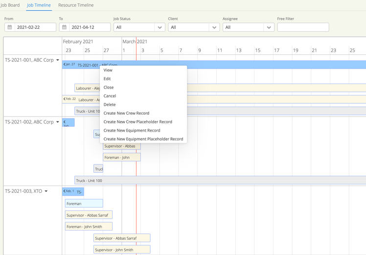 The Aimsio Job Board view makes resource dispatching easy. Assign placeholders for resources until you have the information at a later date.